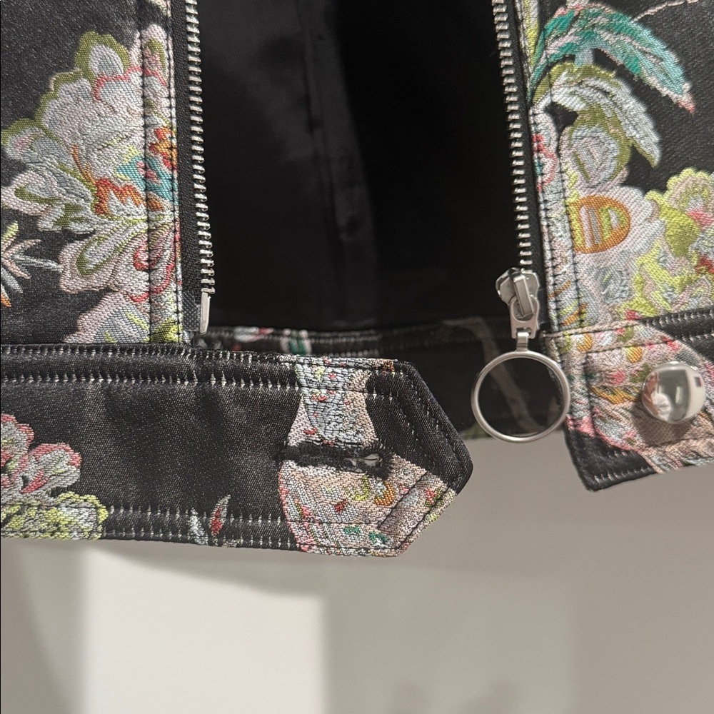 H&M Black Floral Denim Jacket Oversized Cropped Statement Botanical Print - Picture 5 of 7